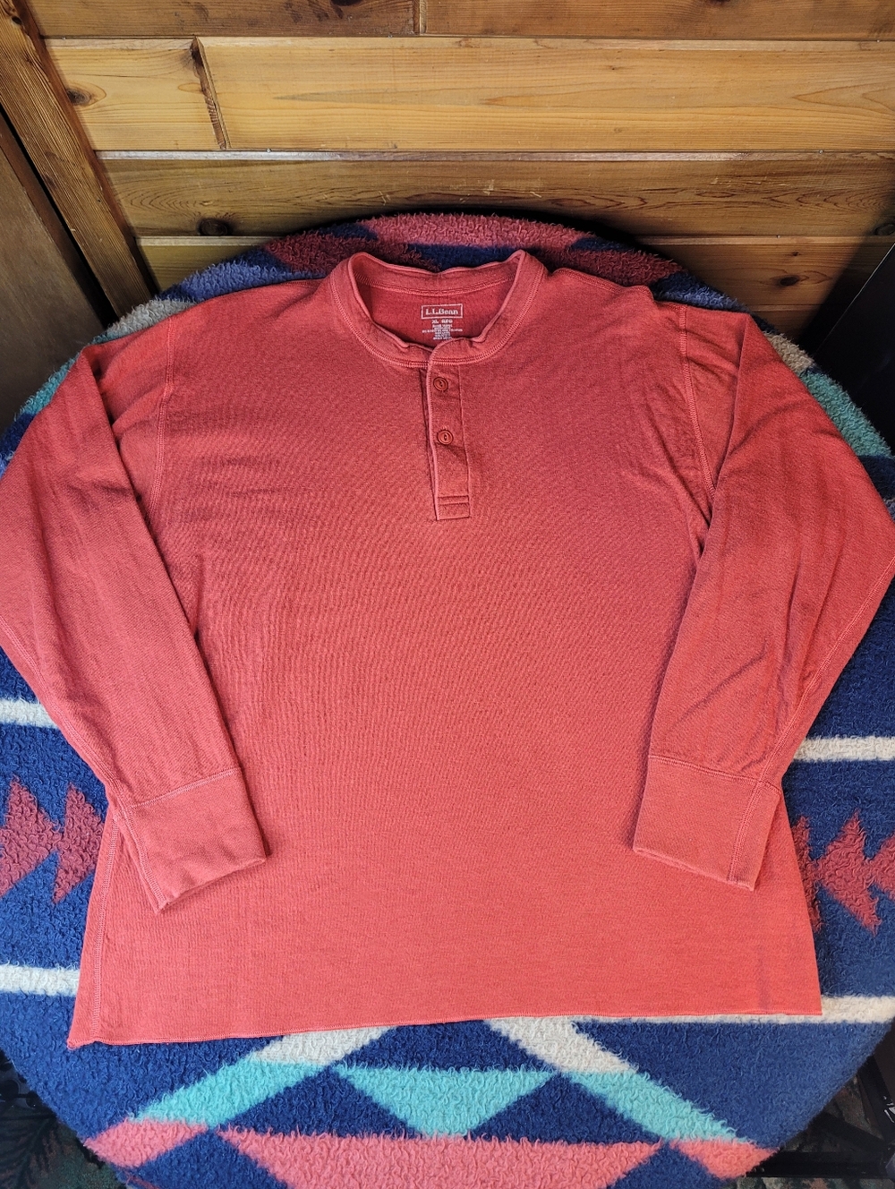 LL Bean River Driver Henley Shirt Mens XL Orange Long Sleeve 2 Layer Cotton Wool